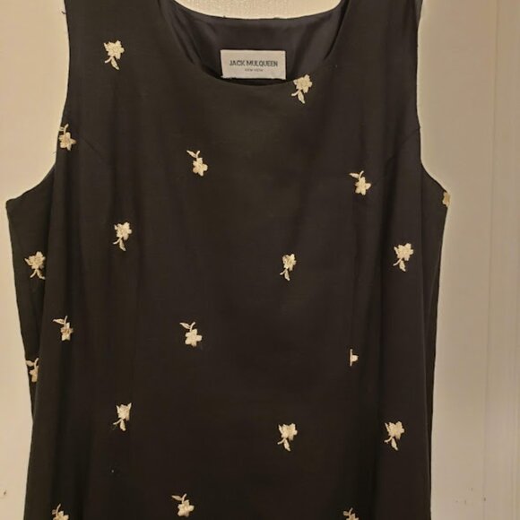 Black Linen Lined Dress With delicately embroidered floral print Size14 - Picture 5 of 6